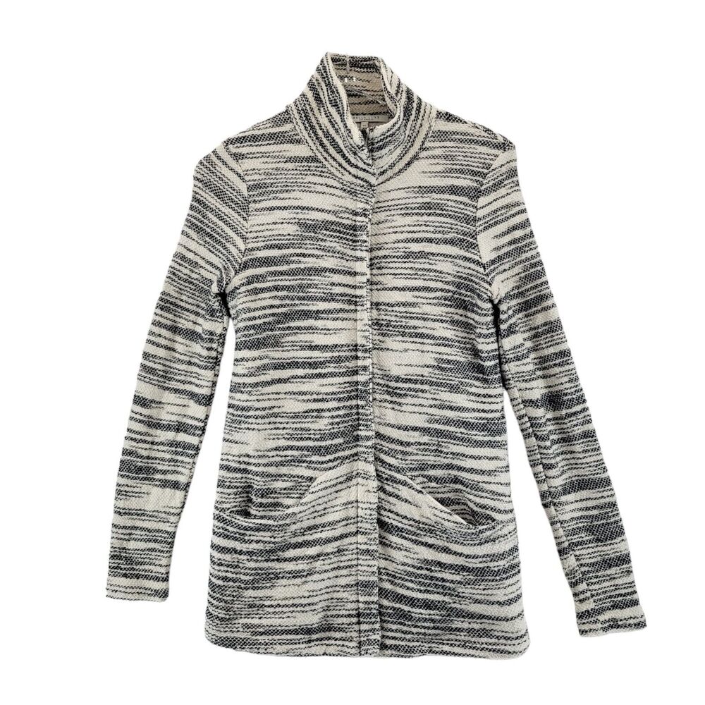 Bella Luxx Longline Zip Tunic Jacket Size Small White Black Textured Knit Fleece